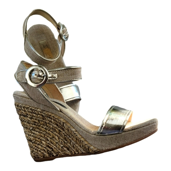 MAYPOL‎ Pewter Espadrille Wedge Ankle Strap Sandals - Picture 10 of 12